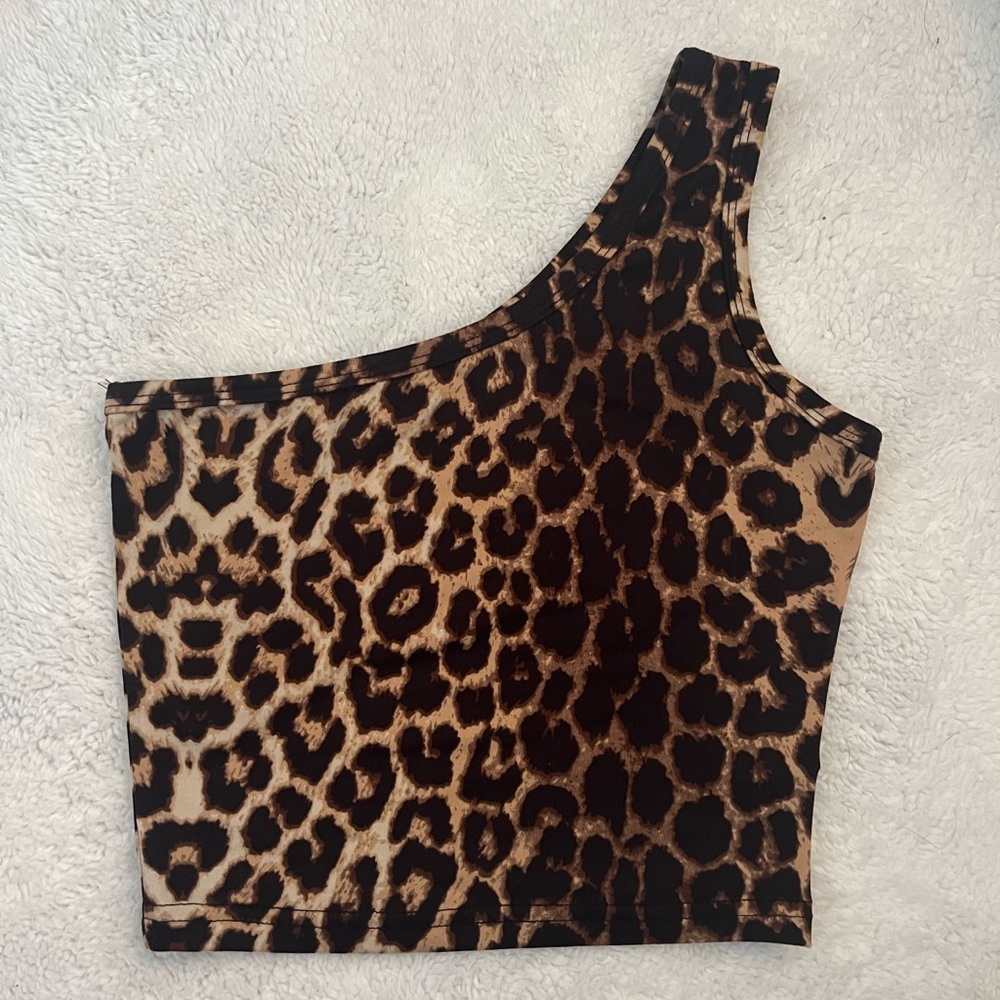 Cheetah Print One Shoulder Crop Top